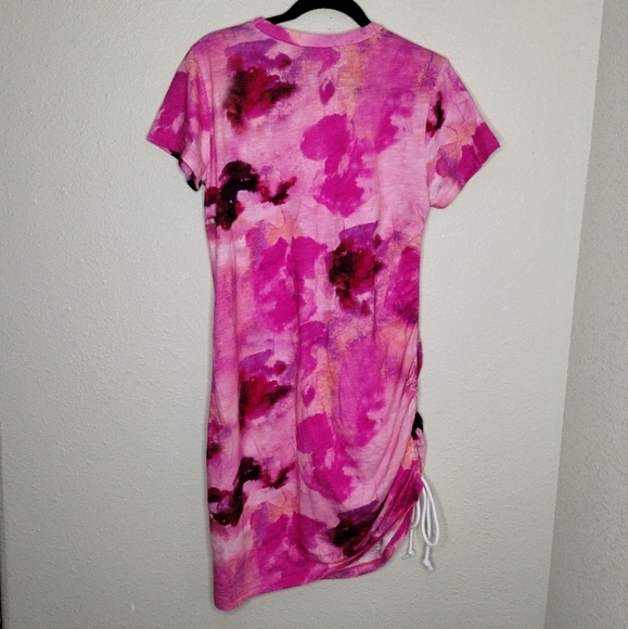 Pam & Gela Side Ruched Mini Dress in Pink Floral Shadow Size Medium - Picture 5 of 8